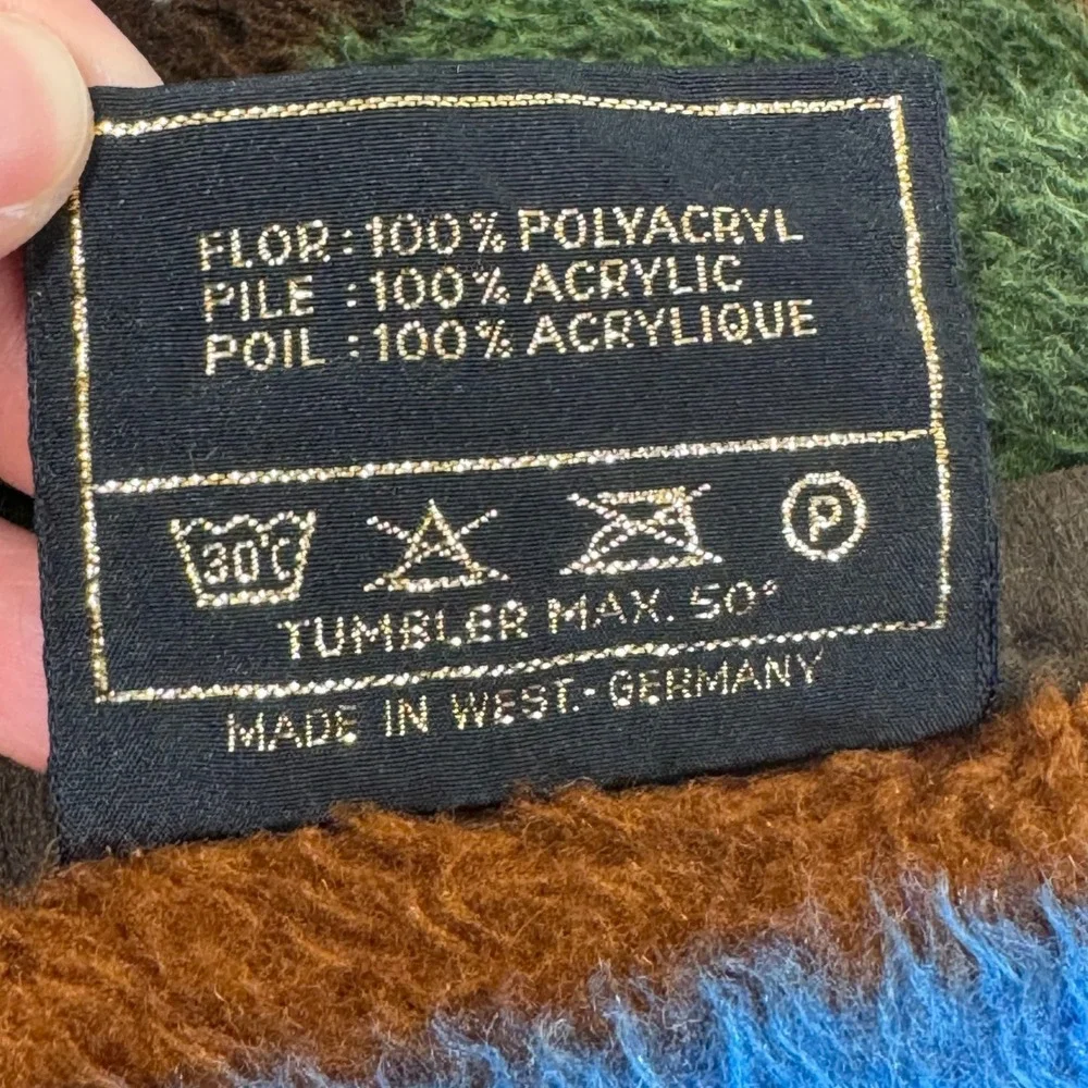 Vintage Biederlack Southwestern Aztec Geometric Blanket Blue Green West Germany